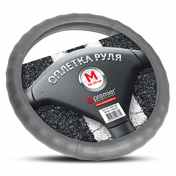 Оплетка руля "M" d37-39см "AUTOPREMIER" перфорир. кожа ребристая, черная
