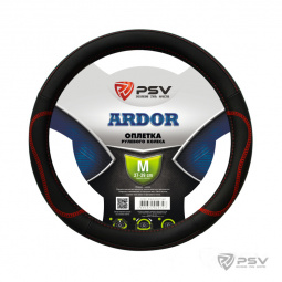 Оплетка руля "M" d37-39см "PSV" ARDOR кожа, черный,отстрочка красная
