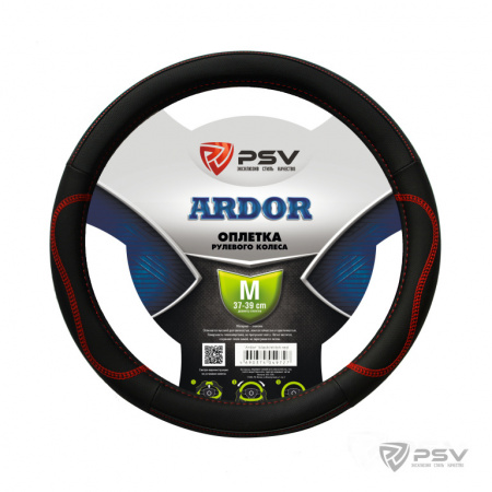 Оплетка руля "M" d37-39см "PSV" ARDOR кожа, черный,отстрочка красная