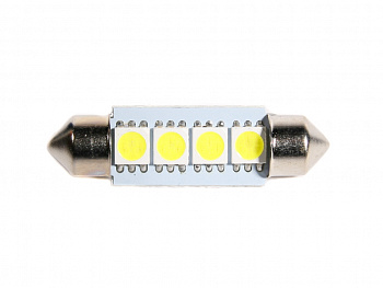 Лампа светодиод Т11 (12-5-2-х цок.салон.,ном.знака) C5W 12V 4 SMD диода c цоколем 39мм 1-контактная