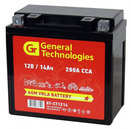 АКБ  12В (пр. пол.) 14А (151х88х147) 200А (AGM) для мототехники "General Technologies"