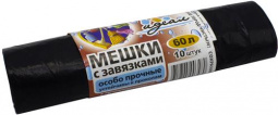 Мешки для мусора  60 литров 60*70 "Идеал" (рулон 10шт) с завязками, прочные.