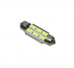 Лампа светодиод Т11 (12-5-2-х цок.салон.,ном.знака) C5W 24V белая (6LED диода) (CANBUS c радиатором)
