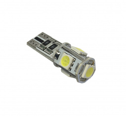 Лампа светодиод Т10 (12-5 габариты б/цок.) W5W 12V белая 5SMD (size 5050 с резистором) "YADA"