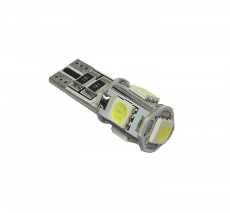 Лампа светодиод Т10 (12-5 габариты б/цок.) W5W 12V белая 5SMD (size 5050 с резистором) "YADA"