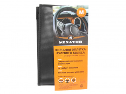 Оплетка руля "M" d37-39см "SENATOR Dayton" карбоновая, черная