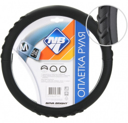 Оплетка руля "M" d37-39см "Nova Bright" экокожа, черная с фигурными вставки