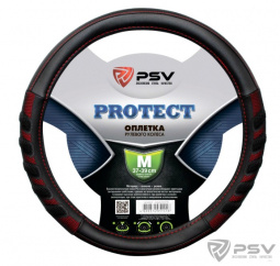 Оплетка руля "M" d37-39см "PSV" PROTECT кожа, черно-красный