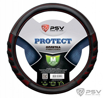 Оплетка руля "M" d37-39см "PSV" PROTECT кожа, черно-красный