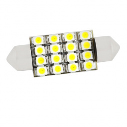 Лампа светодиод Т11 (12-5-2-х цок.салон.,ном.знака) C5W 12V 16 SMD диода 1-конт 39мм Белая SKYWAY Са