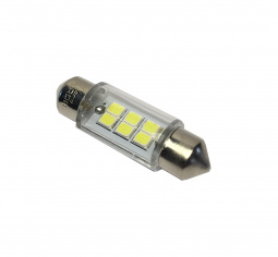 Лампа светодиод Т11 (12-5-2-х цок.салон.,ном.знака) C5W 24V белая (6LED диода) "YADA"