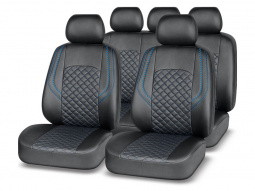 Чехлы а/м унив. "AUTOPREMIER" "GRAND" чёрный/синяя нить, экокожа, SRS AIRBAG, карман, 5 мм поролон, 6 молний, 11 предмет