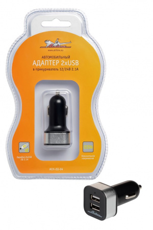 Разветвитель прикуривателя 2 гнезда+USB 1A+2.1A 12/24В "AIRLINE"