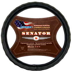 Оплетка руля "M" d37-39см "SENATOR Arizona" кожаная, черная