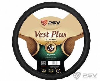 Оплетка руля "M" d37-39см "PSV" VEST PLUS Fiber кожа, черный