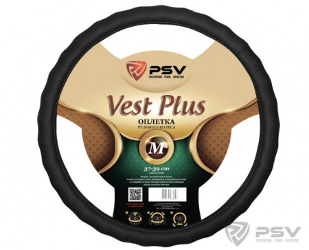 Оплетка руля "M" d37-39см "PSV" VEST PLUS Fiber кожа, черный