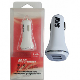 Адаптер автомобильный на 2 USB "AVS" 1.2А+1.2А  в прикуриватель 12/24В UC-322