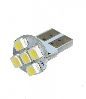 Лампа светодиод Т10 (12-5 габариты б/цок.) W5W 12V белая 5SMD (size 3528 с резистором) "YADA"