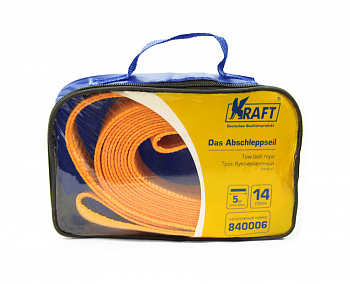 Трос буксировочный лента 14т (5м) "KRAFT" в сумке на молнии