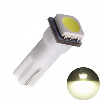 Лампа светодиод T5 (12-1,2 б/цок.панель приборов) W1,2W 12V белая 1SMD