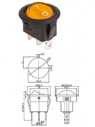 Клавиша 12V 20A (3с) ON-OFF желтый с подсветкой, круглый, REXANT