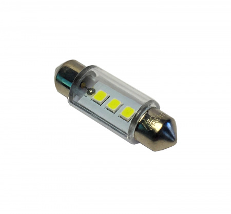 Лампа светодиод Т11 (12-5-2-х цок.салон.,ном.знака) C5W 12V белая (3LED диода) 36мм "YADA"