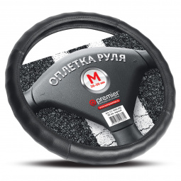 Оплетка руля "M" d37-39см "AUTOPREMIER" натурал. кожа, ребристая, черная