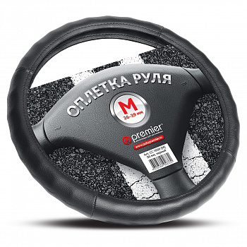 Оплетка руля "M" d37-39см "AUTOPREMIER" натурал. кожа, ребристая, черная