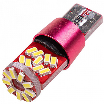 Лампа светодиод Т10 (12-5 габариты б/цок.) W5W 12V 27SMD диодов 1-конт с обманкой Белая  SKYWAY Сало