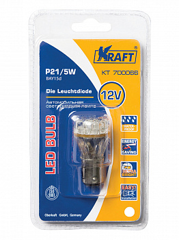 Лампа светодиод S25 (12-21-5-2 конт.) P21/5W 12V белая (12LED диодов) "KRAFT"