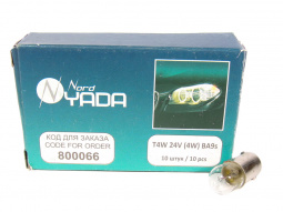 Лампа А 24-4 T4W (4W) 24V BA9s (габариты,указ.поворотов) "YADA"