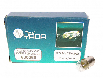 Лампа А 24-4 T4W (4W) 24V BA9s (габариты,указ.поворотов) "YADA"