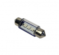 Лампа светодиод Т11 (12-5-2-х цок.салон.,ном.знака) C5W 12V синяя (3LED диода) "YADA"