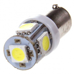 Лампа светодиод T8,5 (24-4 габариты цок.) T4W 24V 5 SMD диодов BA9s 1-конт Белая SKYWAY Габариты min