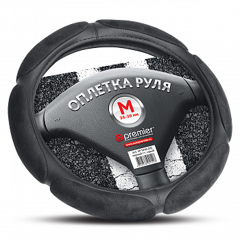 Оплетка руля "M" d37-39см "AUTOPREMIER" спонж-6 подушечек, черная