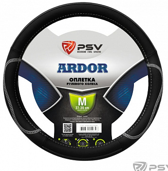 Оплетка руля "M" d37-39см "PSV" ARDOR кожа, черный,отстрочка серая