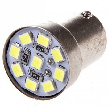 Лампа светодиод S25 (24-21) P21W 24V 9 SMD диода BA15s 1-конт Белая  SKYWAY Противотуманные, стопы,