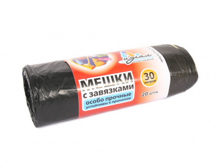 Мешки для мусора  30 литров 50*60 "Идеал" (рулон 20шт) с завязками