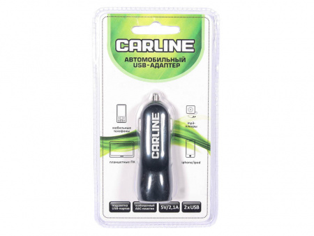 Адаптер автомобильный на 2 USB (1А+2,1А) "CARLINE" в прикуриватель 12/24В
