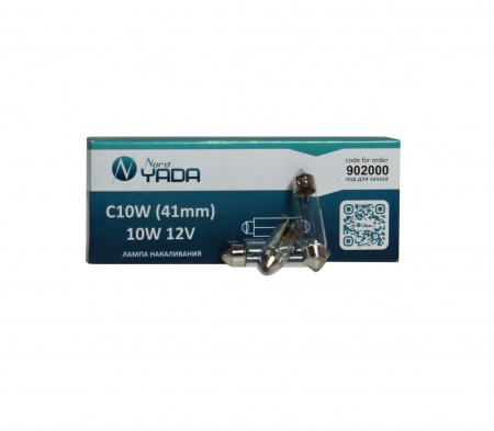 Лампа А 12-10-2-х цок. C10W 12V (освещения салона,подсв.номера, 41мм) "YADA"