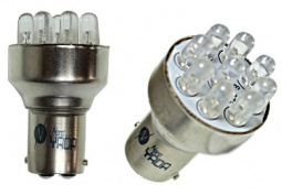 Лампа светодиод S25 (12-21-5-2 конт.) P21/5W 12V белая со смещ. цоколем (9LED диодов) "YADA"