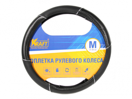 Оплетка руля "M" d37-39 см "KRAFT" иск. кожа, черная/принт, 38 см / M