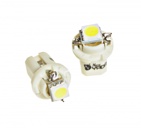 Лампа светодиод T5 (12-1,2 б/цок.панель приборов) W1,2W 12V белая 1SMD с патроном "YADA"