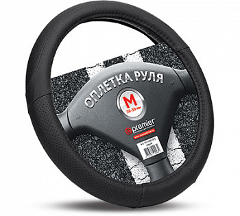 Оплетка руля "M" d37-39см "AUTOPREMIER" кожа PU, перфорир.вставка,черная FR1000M
