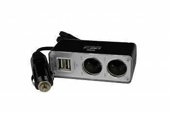Разветвитель прикуривателя 2 гнезда+2USB "YADA" с индик. (провод 58см)