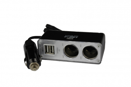 Разветвитель прикуривателя 2 гнезда+2USB "YADA" с индик. (провод 58см)