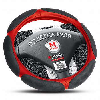 Оплетка руля "M" d37-39см "AUTOPREMIER" спонж-6 подушечек, чер/красная