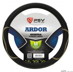 Оплетка руля "M" d37-39см "PSV" ARDOR кожа, черный,отстрочка бежевая
