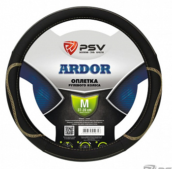 Оплетка руля "M" d37-39см "PSV" ARDOR кожа, черный,отстрочка бежевая