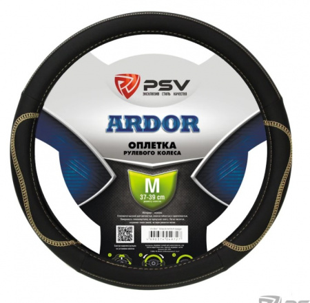 Оплетка руля "M" d37-39см "PSV" ARDOR кожа, черный,отстрочка бежевая